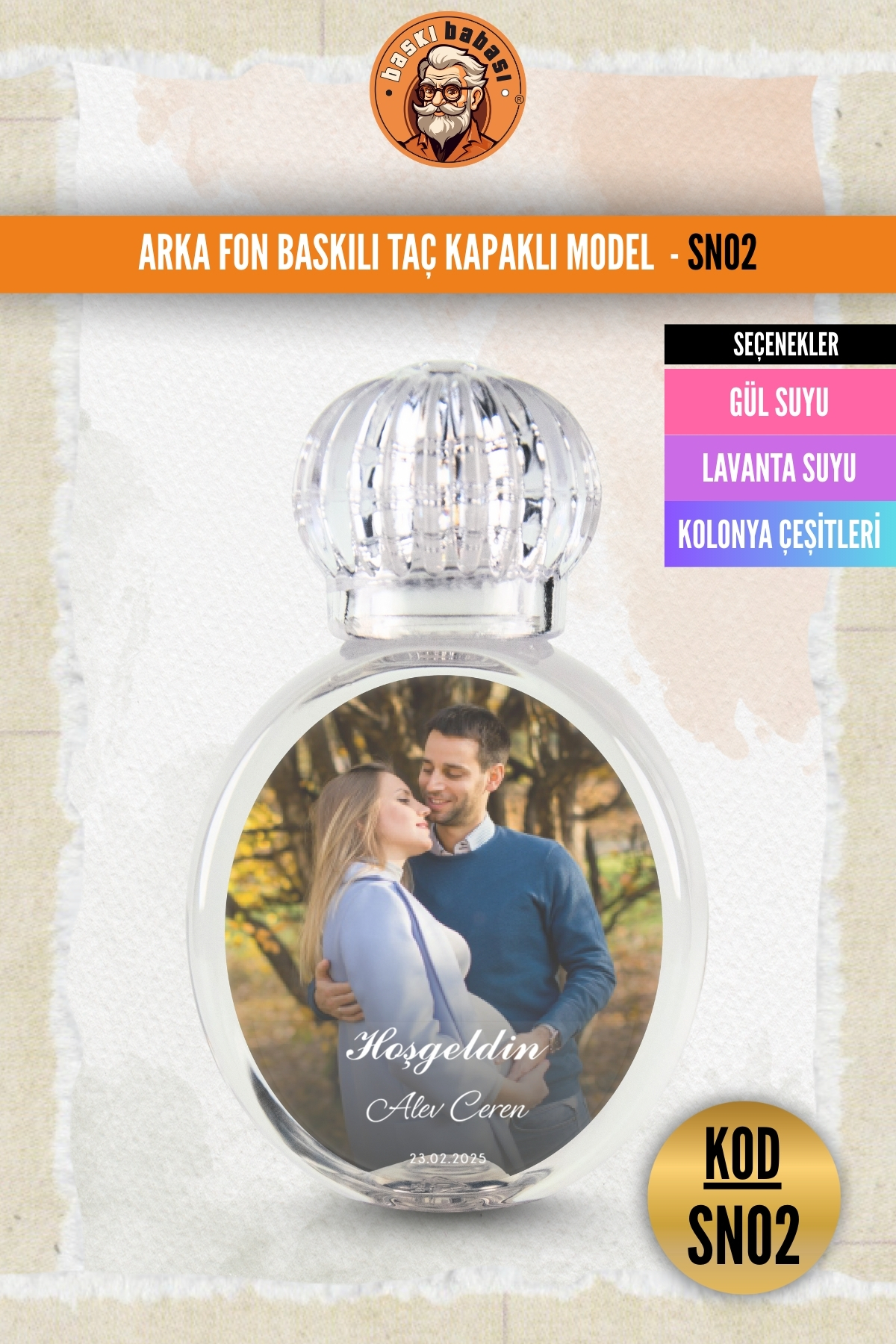 Arka Fon Baskılı Taç Kapaklı Şişe